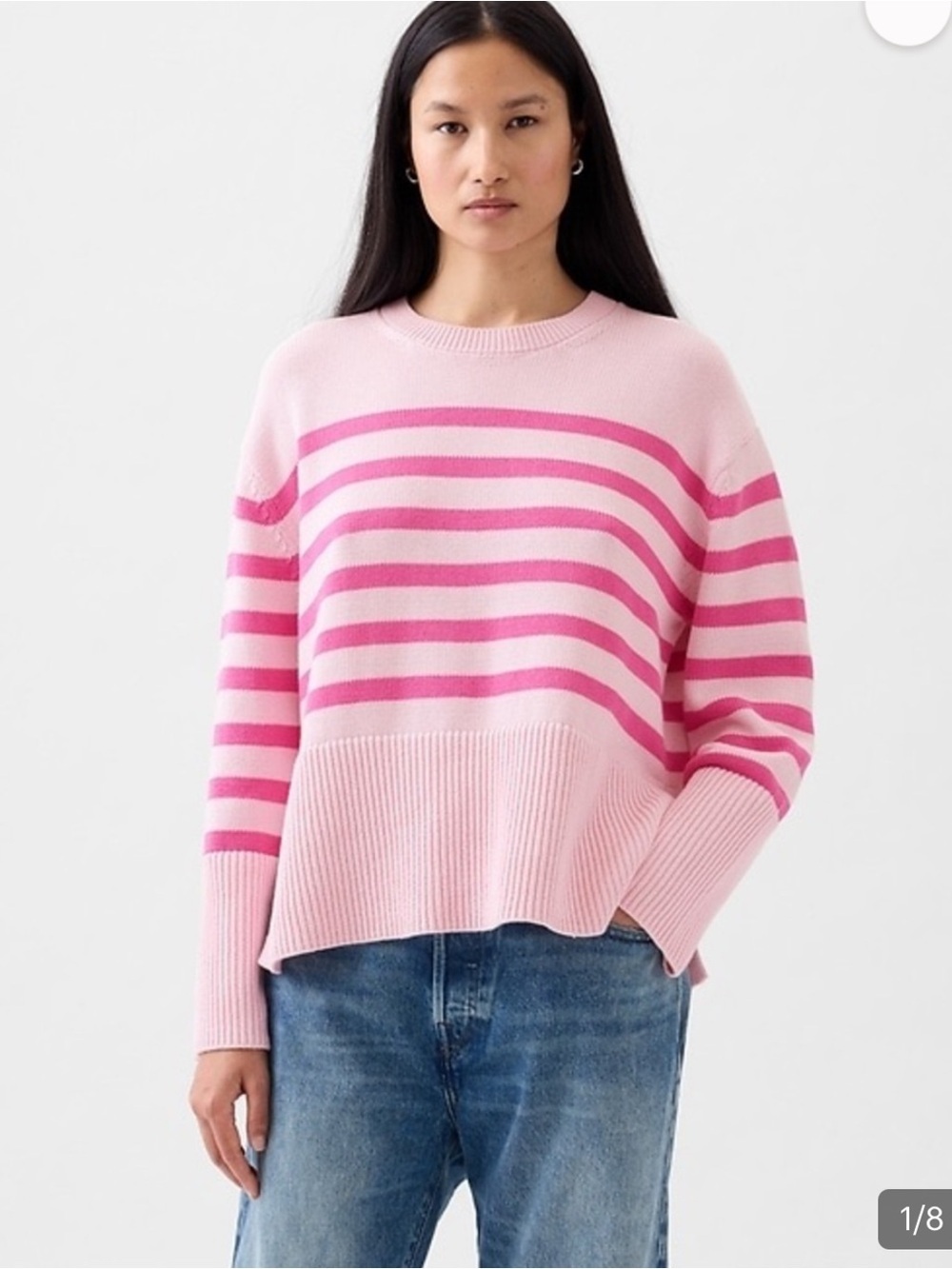 Gap 24/7 Split-Hem Stripe Sweater L pink